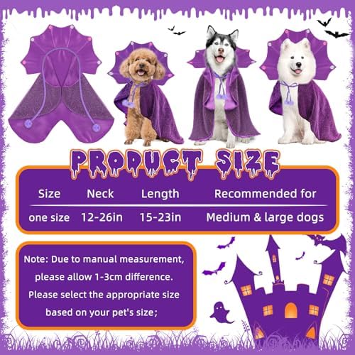 Witch Dog Halloween Costumes Devil Vampire Dog Costumes Cape Hat for Medium Dogs Halloween Party Cosplay Costumes for Large Medium Dogs Pets Cats - Image 2