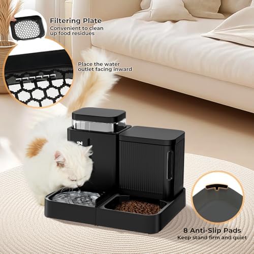 ZOMISIA Automatic Cat Feeder, Gravity Cat Food Dispenser, 0.8Gal x 2, Black