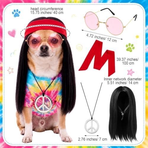 Hillban 5 Pcs Hippie Dog Costume Halloween Pet Costume Accessories, M - Image 3