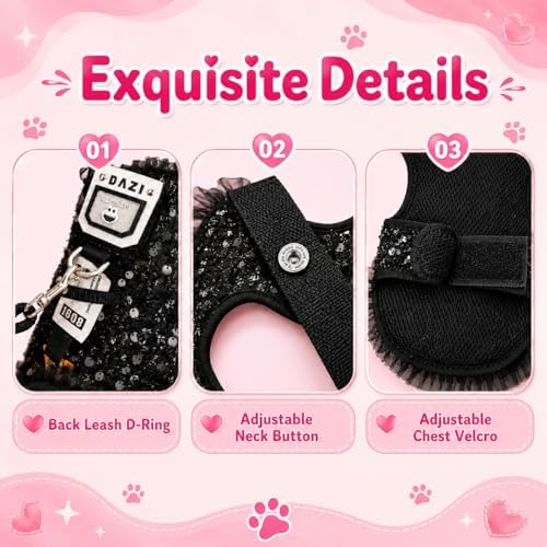 Sequin Dog Costume Harness Dress with Leash, Pet Outfit M - Image 6
