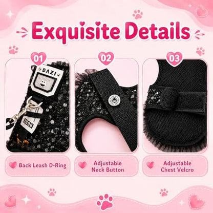 Sequin Dog Costume Harness Dress with Leash, Pet Outfit M - Image 6