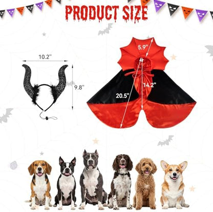2 Pcs Dog Halloween Costume Set Cat Witch Vampire Cape Devil Horns Hat Holiday Clothes for Cat Puppy Halloween Party Pet Outfits (Red) L - Image 4
