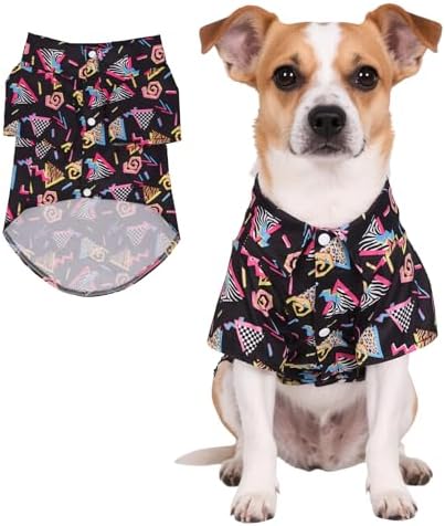 80s Dog Costume Hawaiian Shirts - 90s Halloween Retro Disco Breathable Puppy Outfit for Small Medium Dogs (Black, Large) by Unknown