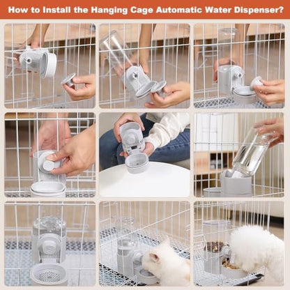Hanging Cage Auto Small Pet Feeder Waterer Set for Puppy Cats, White