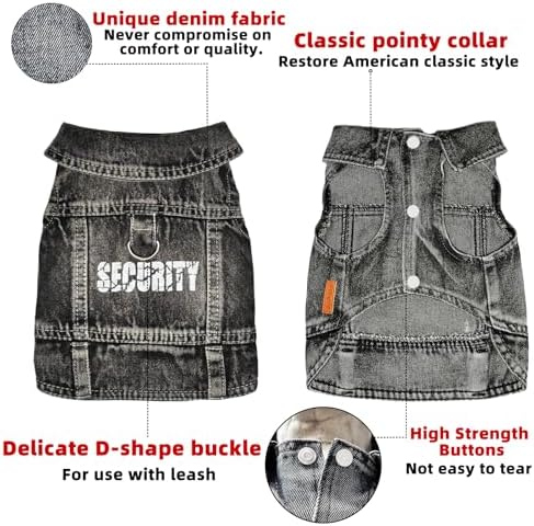 Black Security Dog Jean Jacket,Pet Denim Coat Puppy Clothes(XS) - Image 3