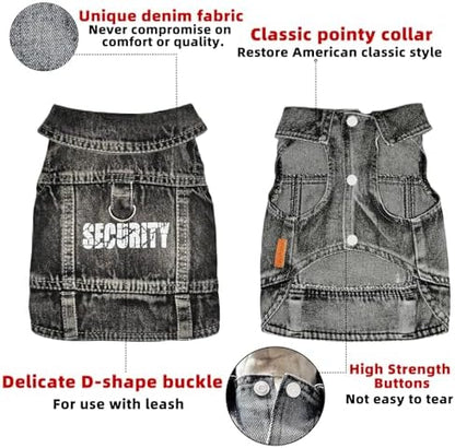 Black Security Dog Jean Jacket,Pet Denim Coat Puppy Clothes(XS) - Image 3