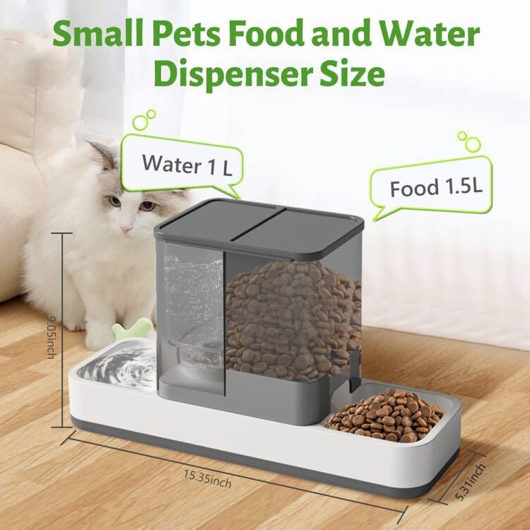 Yummy Sam Automatic Small Pet Feeder and Water Dispenser, Grey