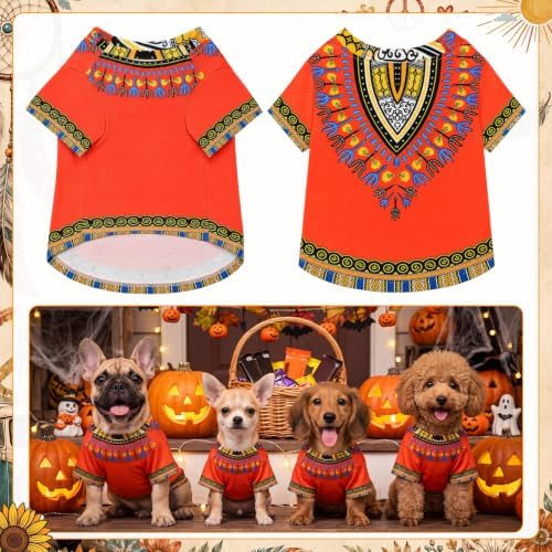 Kinlop 4 Pcs Hippie Dog Costume Halloween Pet Costume Accessories Includes 60s 70s African Dashiki T-Shirt Afro Wig Peace Sign Necklace and Sunglasses for Party Dress Up(M) - Image 4
