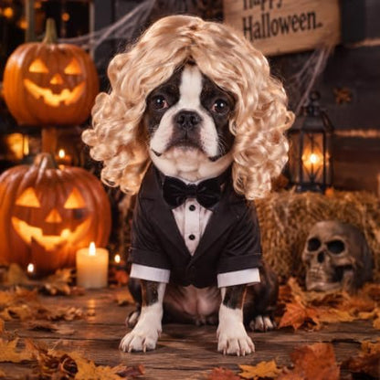 Blonde Wig for Dogs,Halloween Christmas Long Blonde Curly Hair - Image 6