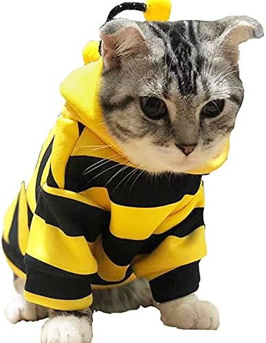 Pet Bee Halloween Costume Dog Hoodies Cat Holiday Cosplay Warm Clothes Puppy Cute Hooded Coat Christmas Outfits for Cat and Small Dogs (Yellow, X-Small), XS by Anelekor