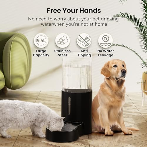 CZPET Dog Water Dispenser, Widen Mouth Gravity Refilling (9.5L, Black)