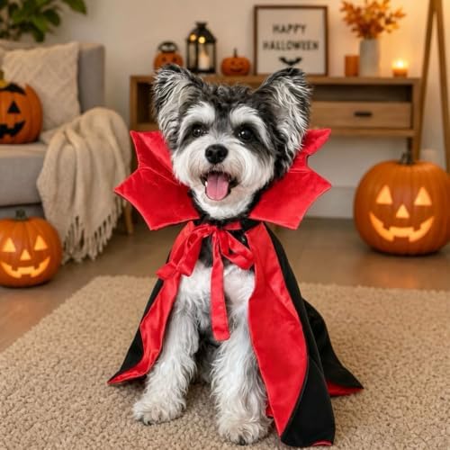 Dog Halloween Costumes for Small Medium Large Dogs Cats, Adjustable Cat Dog Vampire Costume Cloak Stand-Collar,Small Dog Halloween Costumes for Dachshund French Bulldog Chihuahua Yorkie (Black, S) - Image 4