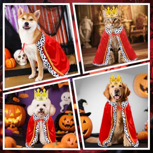 Small Dog Cat Halloween Costumes Dog King Costumes Cape Crown for Medium Dogs Funny King Prince Halloween Cosplay Costume for Small Dogs Cats - Image 5
