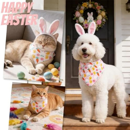 Dog Bandana for Easter Day - Lovely Bunny Carrot Chicken & Daisy Flower Theme, Holiday Pet Costumes Scarf with Adjustable Snap Button, Large to Giant Breeds (75lbs+) - Image 3