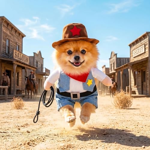 Funny Cowboy Jockey Rider Dog Costume, Beagle Halloween Oktoberfest Outfit - Brown Suit for Small Dogs and Cats(Medium) - Image 5