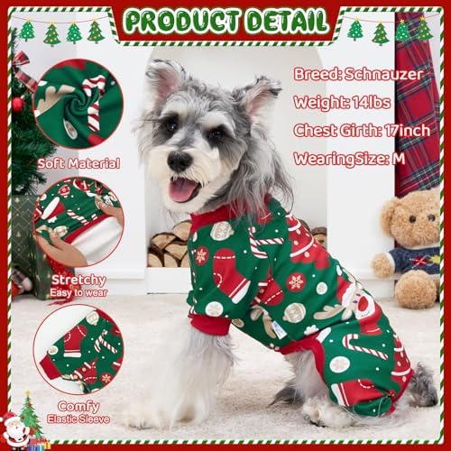 XPUDAC Christmas Dog Pajamas Dog Clothes for Small Medium Dogs Boy Girl Cute Holiday Puppy Outfit Pjs Bodysuit for Doggie Onesies Cat Apparel, Red, Green, L - Image 2