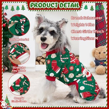 XPUDAC Christmas Dog Pajamas Dog Clothes for Small Medium Dogs Boy Girl Cute Holiday Puppy Outfit Pjs Bodysuit for Doggie Onesies Cat Apparel, Red, Green, L - Image 2