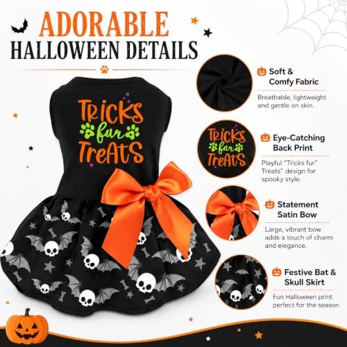 Halloween Dog Dress, Holiday Cat Cotton Outfits Skull Skirt for Small Boys and Girls Puppies Pets Doggie - Image 5