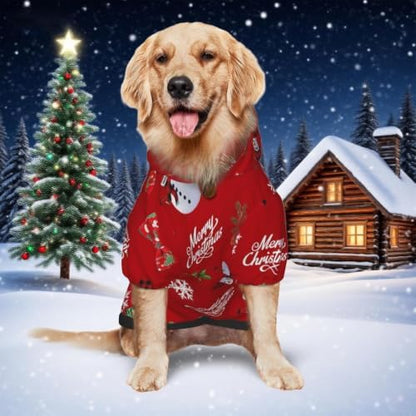 Christmas Dog Hoodie, Red Santa Snowman Print, with Leash Hole - Image 7