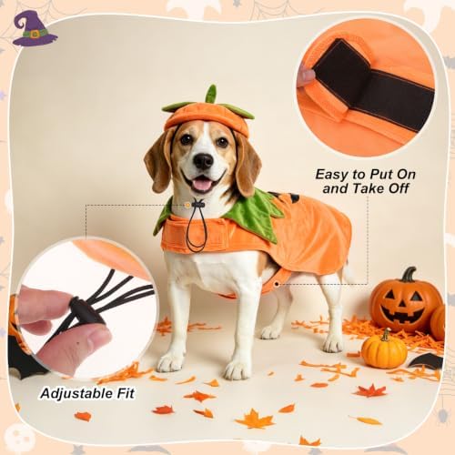 BEAUTYZOO Halloween Dog Pumpkin Costume, 2PCS Dog Halloween Costumes Cape,S - Image 2