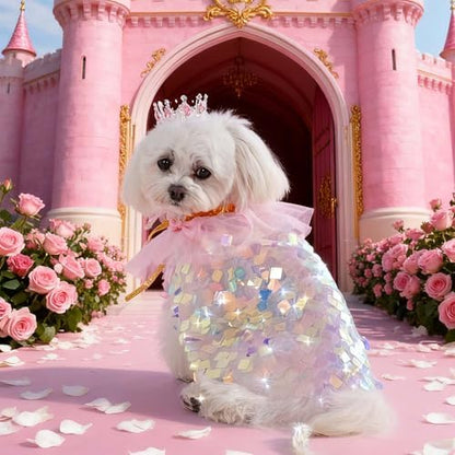 FLAdorepet Dog Cape Princess Costume with Crown,Pet Birthday Outfit Dress,M - Image 4