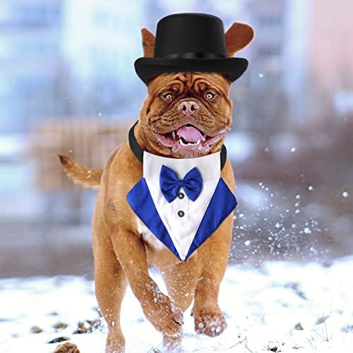 Yewong 2-Piece Pet Formal Accessories Set - Top Hat with Tuxedo Bandana Collar for Dog & Cat (Set-E) - Image 4