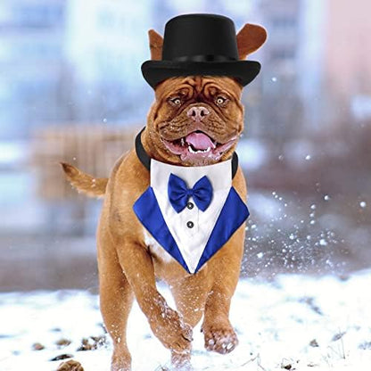 Yewong 2-Piece Pet Formal Accessories Set - Top Hat with Tuxedo Bandana Collar for Dog & Cat (Set-E) - Image 4