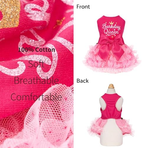 Fitwarm Barkday Queen Dog Tutu Dress, Birthday Clothes for Small Dogs Girl, Pet Outfit, Light Pink, Hot Pink, XS - Image 3
