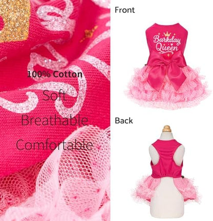 Fitwarm Barkday Queen Dog Tutu Dress, Birthday Clothes for Small Dogs Girl, Pet Outfit, Light Pink, Hot Pink, XS - Image 3