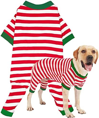 Dog Christmas Pajamas Extra Large,Red and White Striped Pjs for Boy Girl Dogs,Thermal Warm Cotton Christmas Holiday Jumpsuit for Big Dog,3XL by Sychien