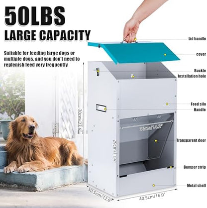 50 Lbs Automatic Dog Feeder for Large Dogs, Dog Food Dispenser