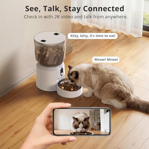 Automatic Cat Feeder with Camera, 2K Video, WiFi, Backup Power, 4L