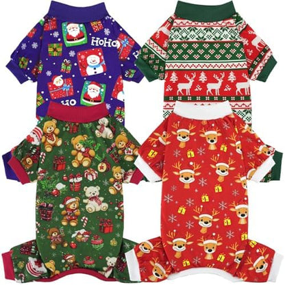 Xpudac 4 Pack Dog Christmas Pajamas Reindeer Puppy Clothes Cute Santa Claus Dog Pajamas Costumes Outfit Red Green, 4XL by XPUDAC