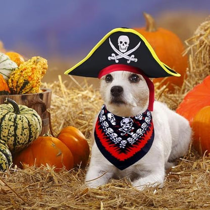 GOYOSWA Dog Pirate Costume, Dog Halloween Costumes Pirate Hat and Bandana Set Holiday Outfit Clothes for Small Medium Large Dogs Pets (Style A, Large) - Image 4