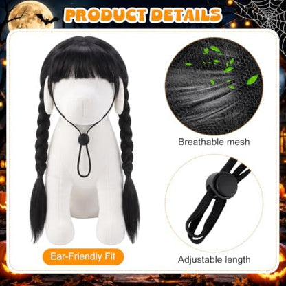 Dansydaisy 3 Pcs Black Halloween Dog Costume Set with Twin Ponytail Wig - Image 4