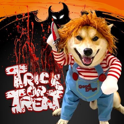 Pet Deadly Doll Dog Costume, Novelty Halloween Christmas Costumes Funny Dog Cosplay Outfits Cute Clothes for Small Medium Large Dogs Cats Party Dress Up Cool Puppy Costumes Scary Spooky Apparel Blue - Image 6