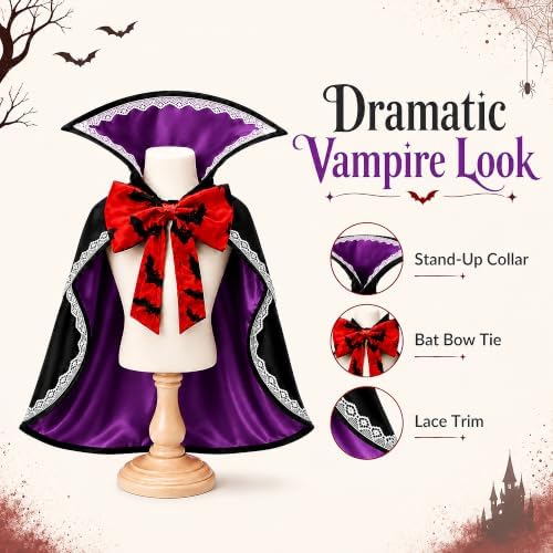 Halloween Dog & Cat Vampire Cape Costume, Satin-Look Pet Vampire Cloak with Bat Bow Tie and Stand-Up Collar, Adjustable Costume for Small, Medium, Large Dogs and Cats - Image 2