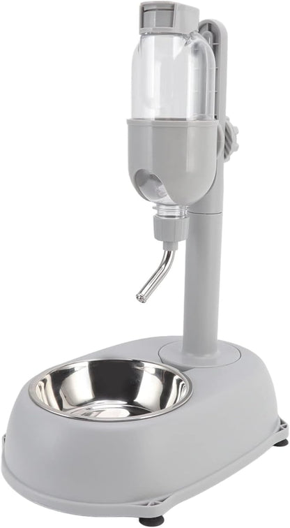 Pet Standing Water Dispenser, Multifunctional 2 in 1 Detachable Height Adjustable Pet Puppy Dog Kitten Bowl 500ml, Automatic Standing Water Feeder for Puppy Dwarf Dog Cat,Grey