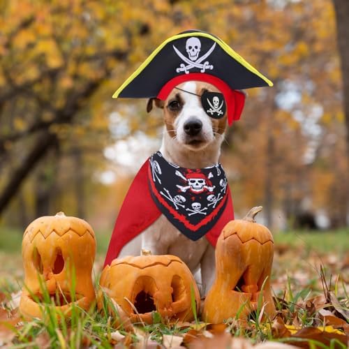 Huhumy 4 Pcs Dog Pirate Costume Hat Cape Bandana, Red, Small - Image 6
