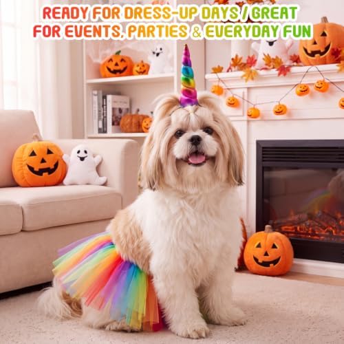 2 Pcs Unicorn Dog Costume, Rainbow Tutu and Unicorn Horn Headband - Image 5