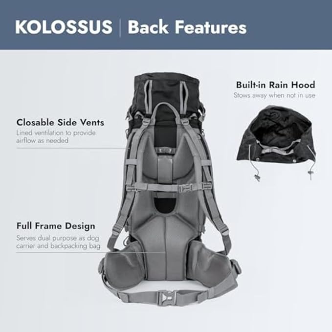 K9 Sport Sack Kolossus - XXL, Black - The Big Dog Backpack - Ideal for Dogs 26-29” Long - Fully Adjustable Pet Carrier - Doubles as a Professional-Grade 60L Hiking Pack