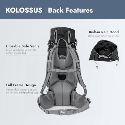 K9 Sport Sack Kolossus - X-Large, Black - The Big Dog Backpack - Ideal for Dogs 23-25” Long - Fully Adjustable Pet Carrier - Doubles as a Professional-Grade 60L Hiking Pack