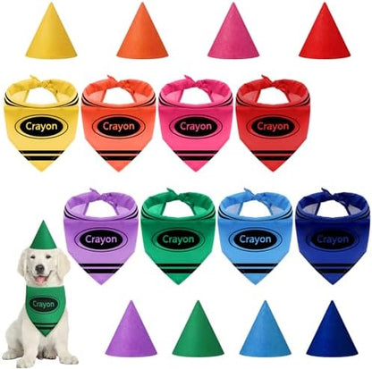 Huhumy 8 Set Crayon Dog Bandanas Costume, Crayon Pet Bandana and Hat Set by Huhumy