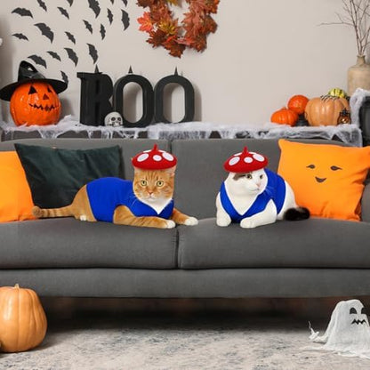 Halloween Mushroom Dog Costume Set, Mushroom Hat and Blue Vest - Image 6