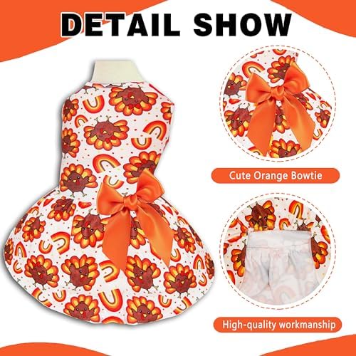 Thanksgiving Turkey Dog Dress, Cute Fall Holiday Pet Outfit for Small and Medium Dogs Autumn Harvest Costume for Puppy Girls and Boys - Image 2