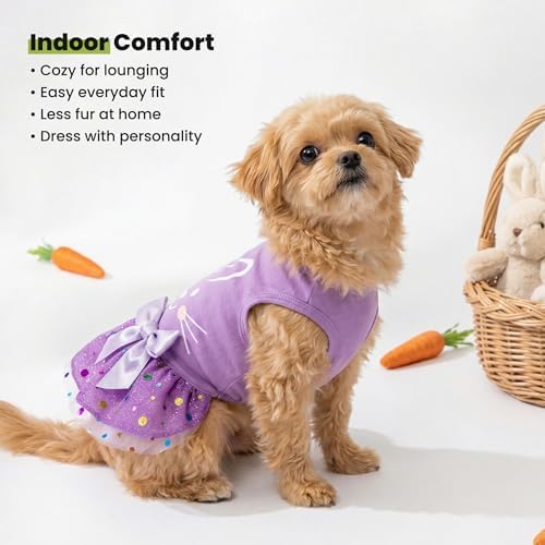 Fitwarm Easter Bunny Dog Dress, Holiday Dog Clothes for Small Dogs Girl, Pet Easter Outfit, Purple, White, Medium - Image 7