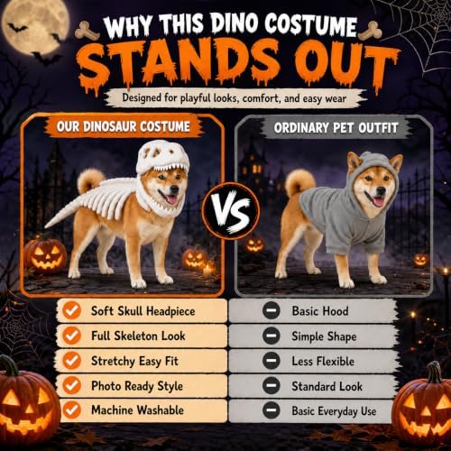 Pet Dinosaur Skeleton Costume for Cat Dog Halloween (White 35.4in) - Image 6