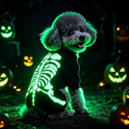 Dog Skeleton Costume Glow in the Dark Pet Cat Halloween Jumpsuit 4 Legged Onesie for Puppy Small Dog Cat, L - Image 2