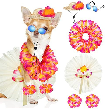 Chunful 6 Pcs Dog Hawaiian Costume, Tutu Skirt Sunglasses Hat for Puppy by Chunful