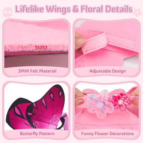 Butterfly Wings for Dogs Cats Dog Halloween Costume for Small Medium Large Dogs, Dog Cat Wing with 3PCS Flowers Pet Cosplay Costumes for Christmas Birthday Parties Puppy Clothes Outfit - Image 3